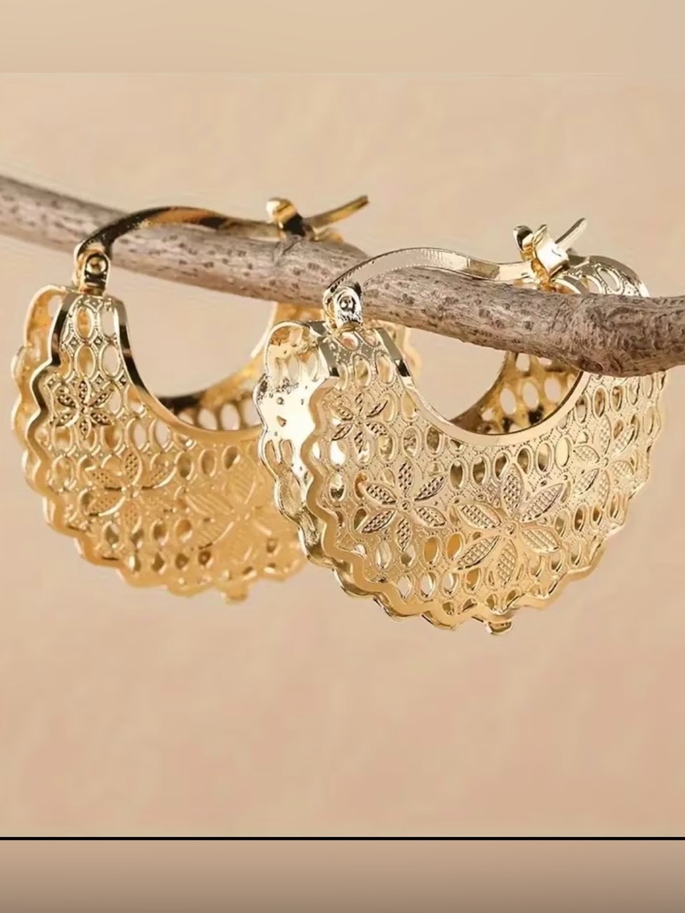 Classic Gold Filigree Hoop Earrings - Women Jewelry